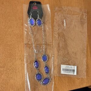 Paparazzi Silver-Tone Necklace and Earring Set with Purple Faceted Stones